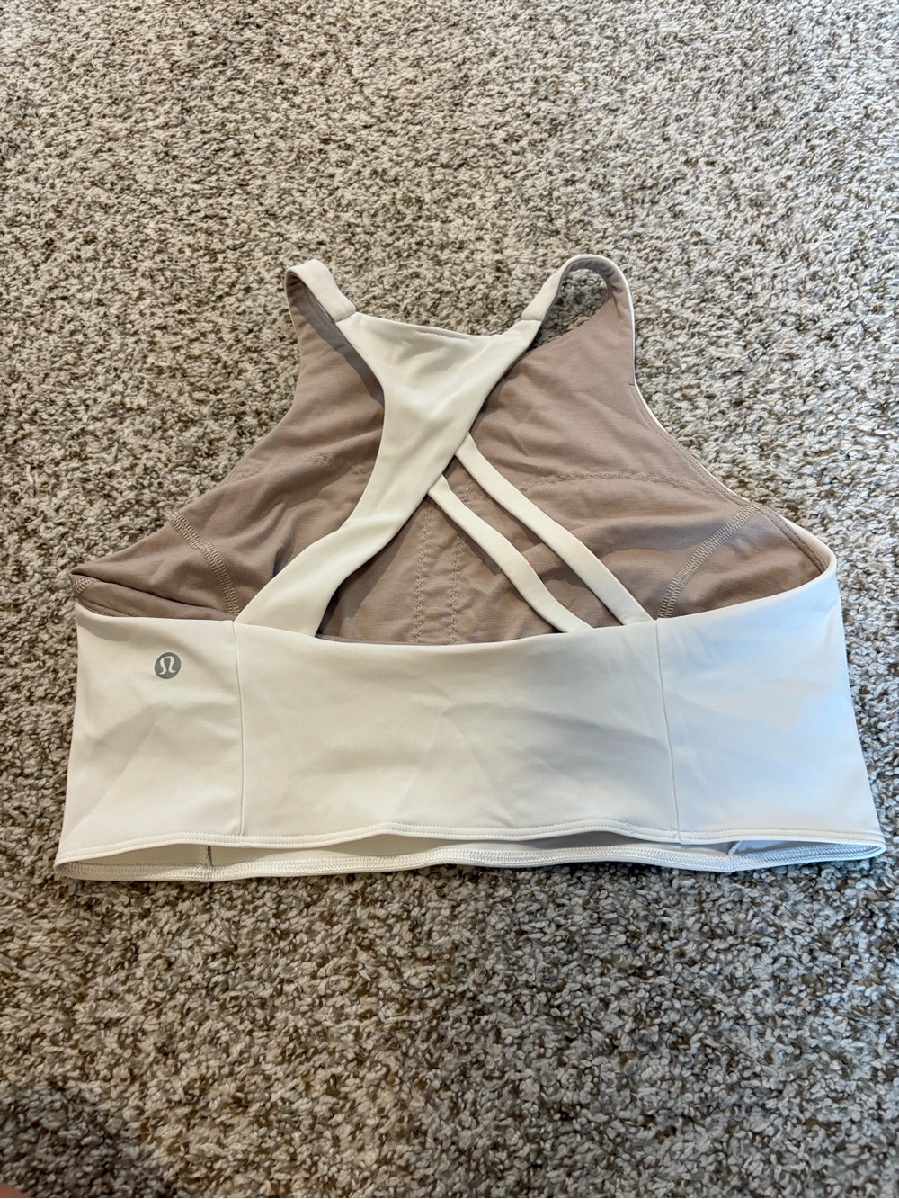 lululemon athletica white with Taupe Strappy Crossover Sports Bra